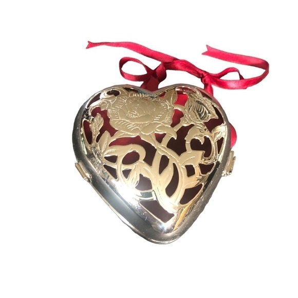 Vintage Large Lenox Kirk Steiff Silverplate Heart Box Ornament With Ribbon 4.5” - Picture 3 of 6
